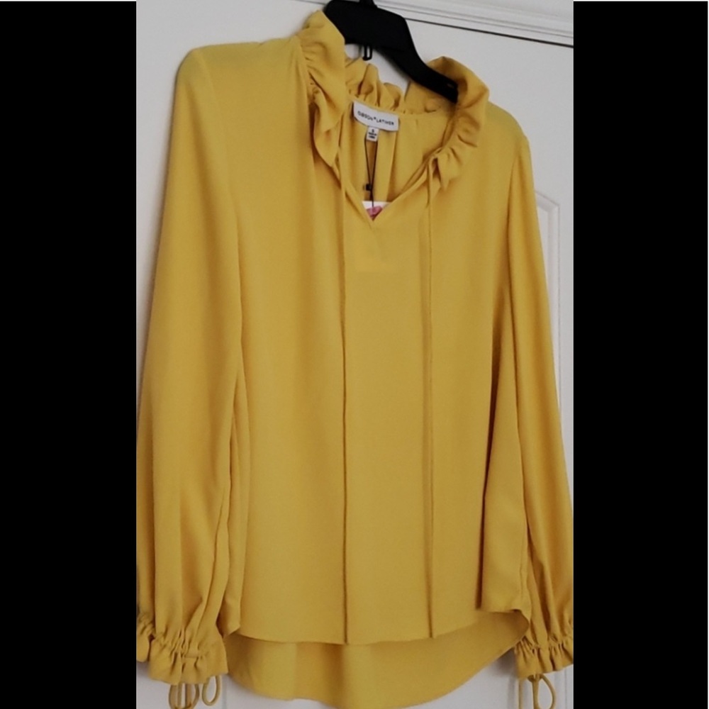 Gibson Latimer Yellow Ruffle Blouse